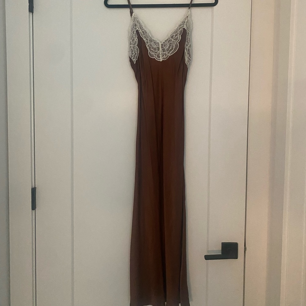 Bershka slip midi dress with lace detail